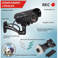Atrapa kamery tubowej, diody IR LED, srebrna, IR9000S