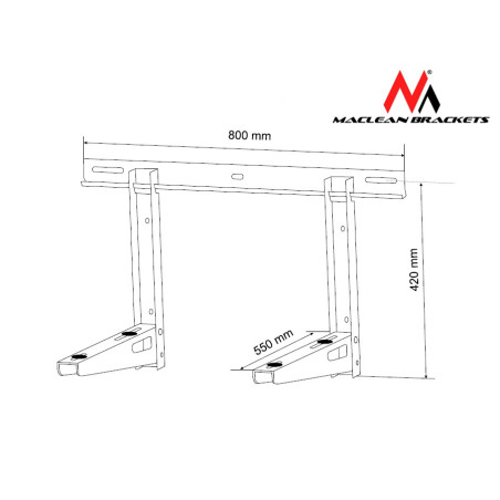 Handtag för luftkonditionering / värmepumpsstöd Maclean, armens längd 550mm, galvaniserat stål, upp till 200kg, MC-623