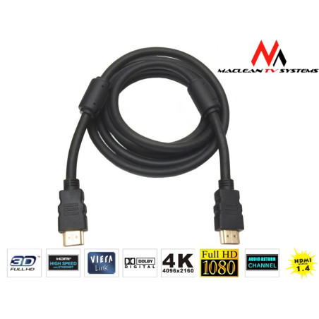 Kabel HDMI-HDMI v1.4 Maclean, guld ethernet, 30AWG, 1,8m, MCTV-524.