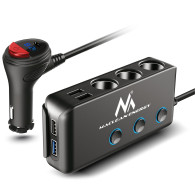 Fördelare för bilens cigarettändaruttag från Maclean, voltmeter, 3 cigarettändaruttag, 1xQC 3.0, 3xUSB, 6.8A, 1xPD 18W, max 12