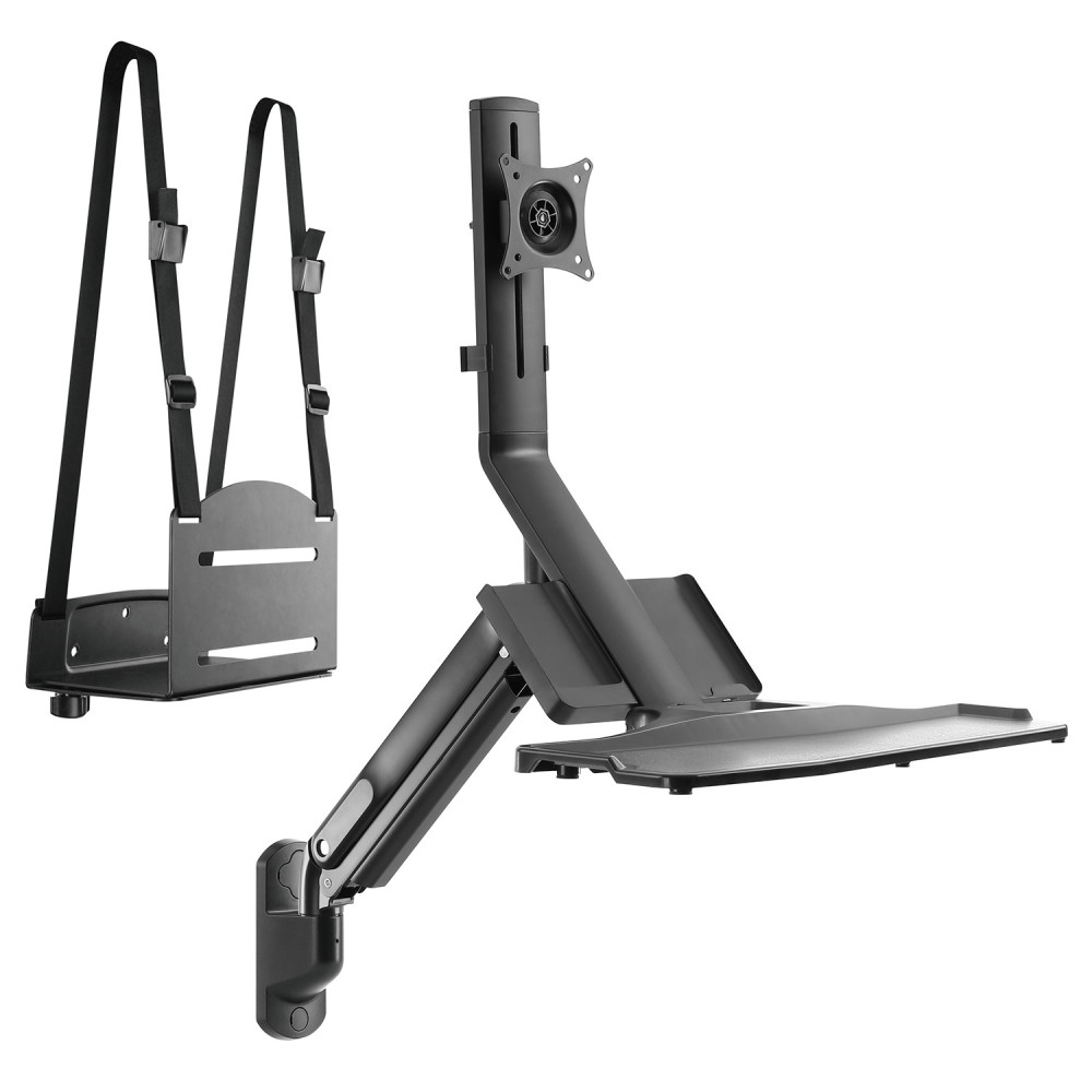 Väggfäste för Maclean-monitor och tangentbord med gasfjäder och hållare för dator-CPU, 17'-32', 9 kg, MC-838.