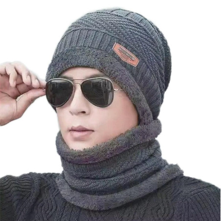 BQ52E Kpl unisex mössa och halsduk i grått