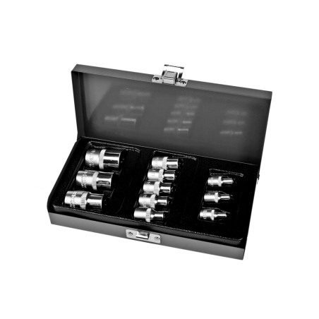 11 delar hylsnyckeluppsättning med torx-fäste: 1/2-3/8-1/4'', E4-20 Proline