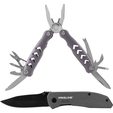 Set: multifunktionellt verktyg och hopfällbar kniv med fodral från Proline.