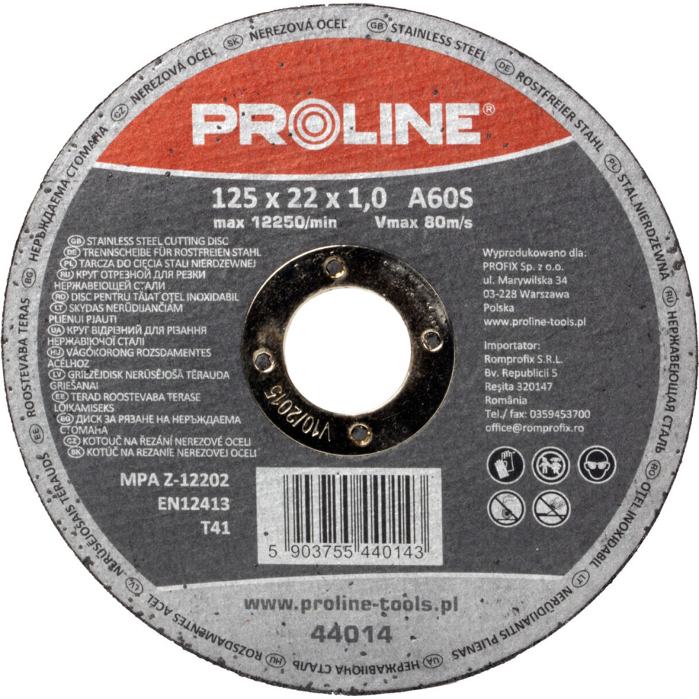 Tarcza do cięcia stali kwas. t41, 125x1.0x22a60s proline Tarcza do cięcia stali kwas. t41, 125x1.0x22a60s proline
