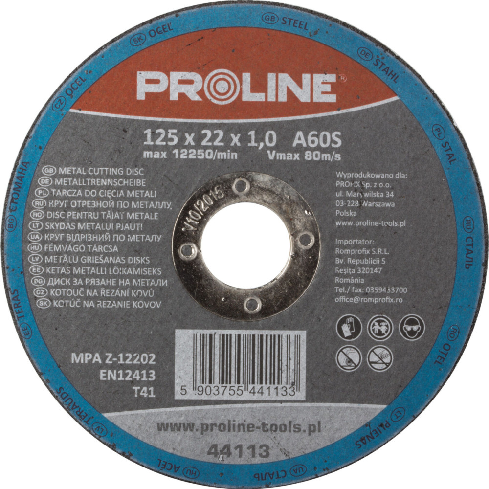 Tarcza do cięcia metalu, t41, 115x1.0x22a60s proline Tarcza do cięcia metalu, t41, 115x1.0x22a60s proline
