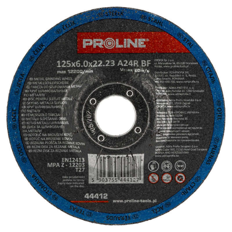 Slipmaskinsskiva för metall, t27, 125x6.0x22a24r proline