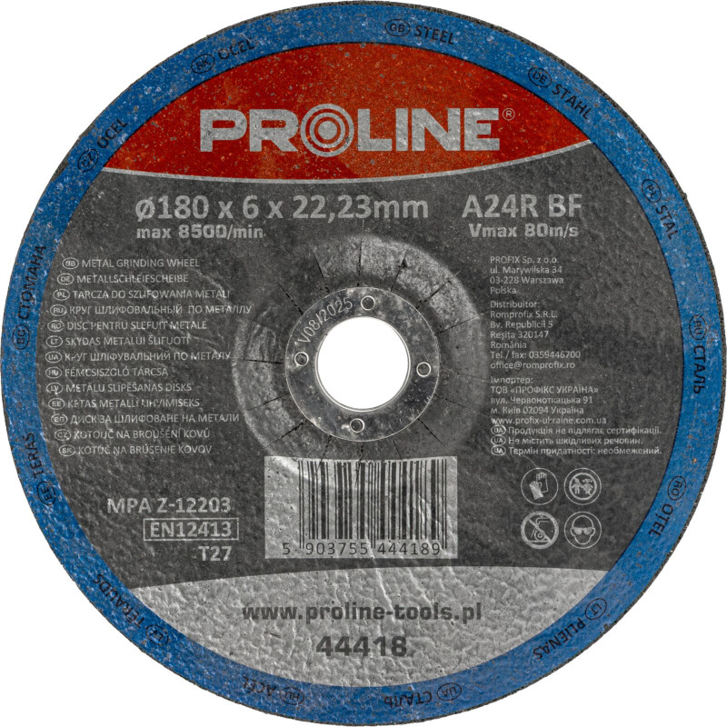 Slipskiva för metallslipning, t27, 180x6.0x22a24r proline