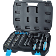 Ett set med 72 stycken hylsor och spetsar i storlekarna 1/2'', 1/4'', 4-27mm.