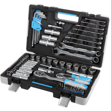 Set med 91 delar, hylsor 1/2' 1/4', bits, nycklar crv