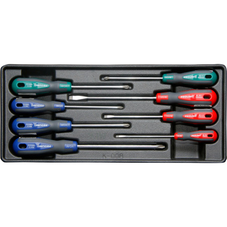 Skruvmejslar set med platt och Phillips huvuden, 8 delar, tom.