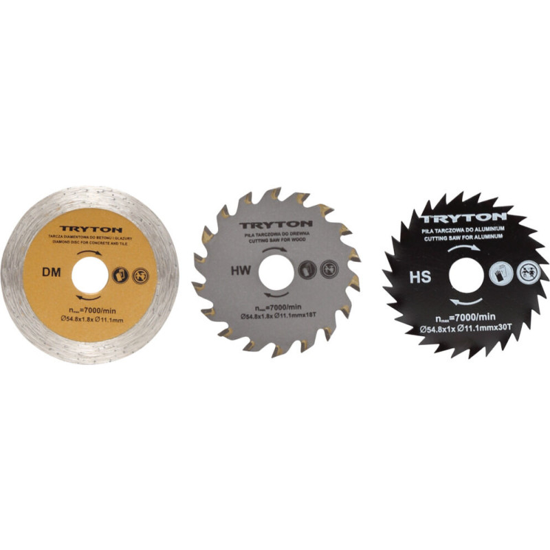 Ett set med skivor av HSS+TCT+diamant för TPW500K kapmaskin - 3 stycken.