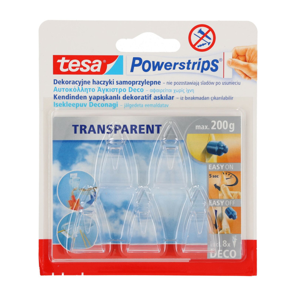Haczyki samoprzylep.powerstrips 5 szt. deco przezroczyste Haczyki samoprzylep.powerstrips 5 szt. deco przezroczyste