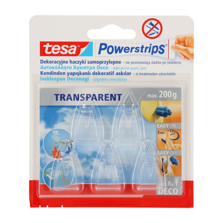 Krokar självhäftande powerstrips 5 st. dekor transparent