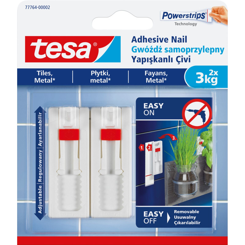 Självhäftande spikar, justerbara, 2 stycken upp till 3 kg, för plattor (+3 st.)