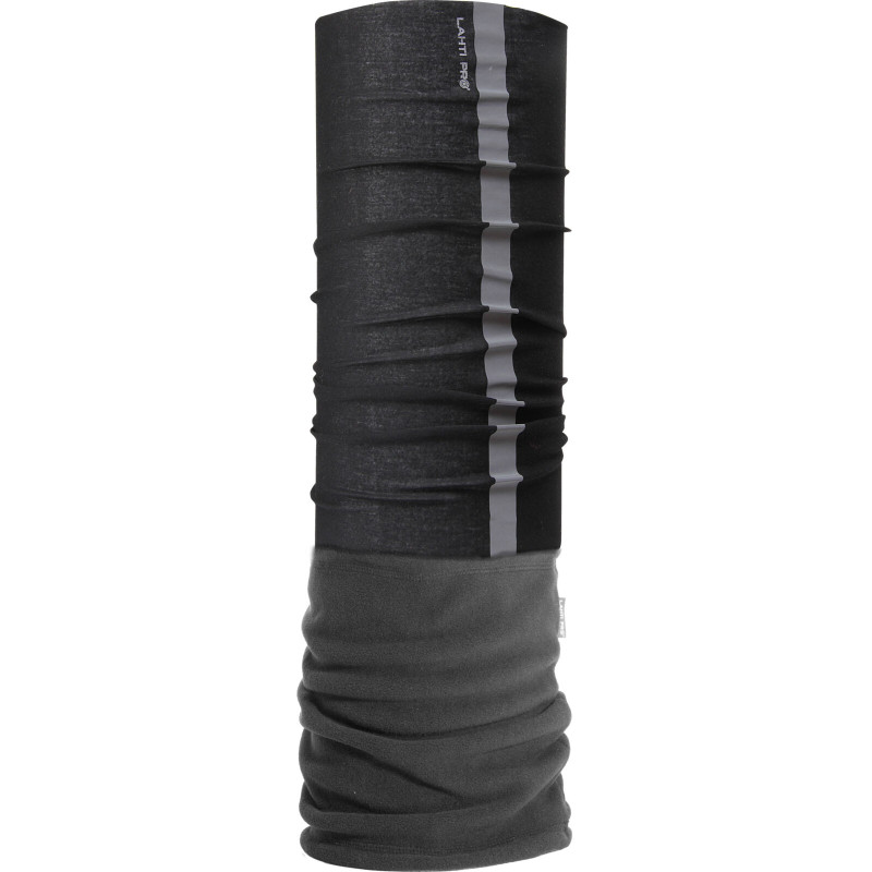 Mångsidig halsduk med fleece, svart-grå med reflexdetaljer, Lahti