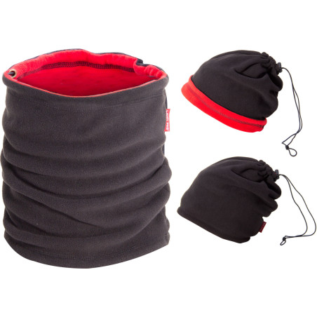 En multifunktionell tvåsidig fleecejacka i svart-rött, Lahti.