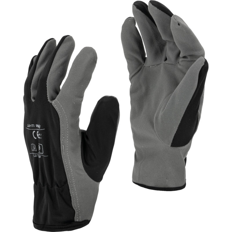Handskar av syntetiskt läder i grått l271508p, kort, '8', CE, Lahti