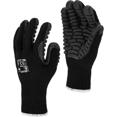 Vibrationsdämpande handskar svarta, l290110p, kort, '10', ce, Lahti