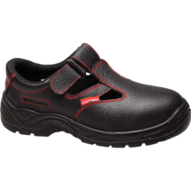 Svarta lädersandaler utan tåskydd, storlek 45, CE-märkta, Lahti.