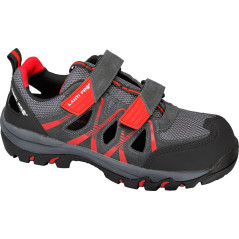 Sandal i mocka/stickad. grå-röd, s1 sra, '40', ce, lahti