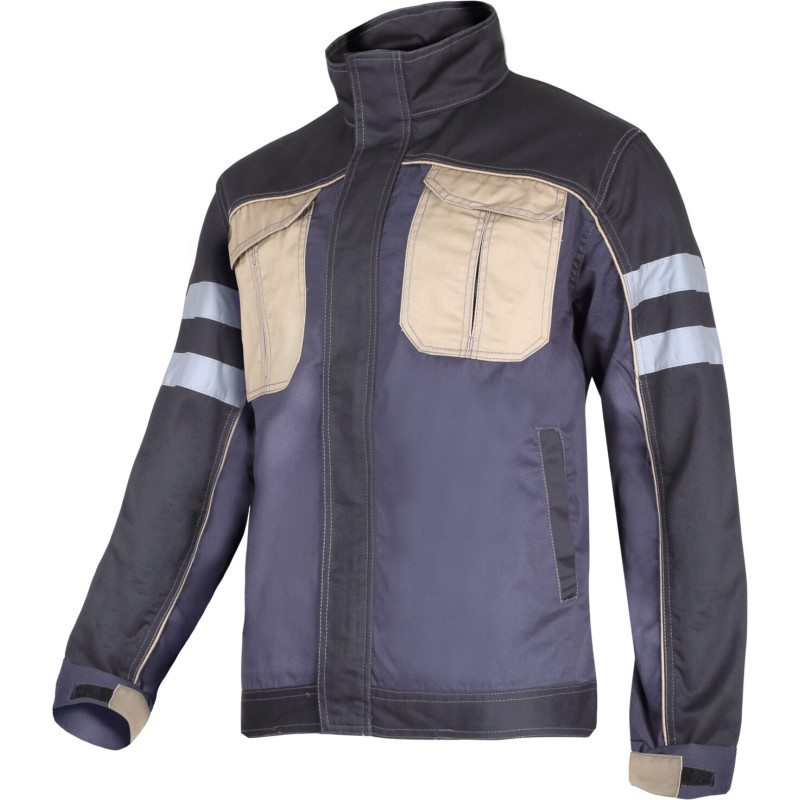 Tröja i grå-svart-beige med reflexband, 's', ce, lahti