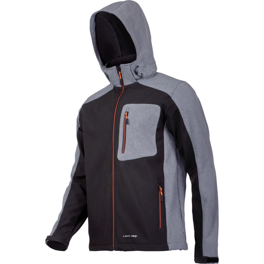 Kurtka softshell z kapt. czar.-szar.-pom., 'l', ce, lahti