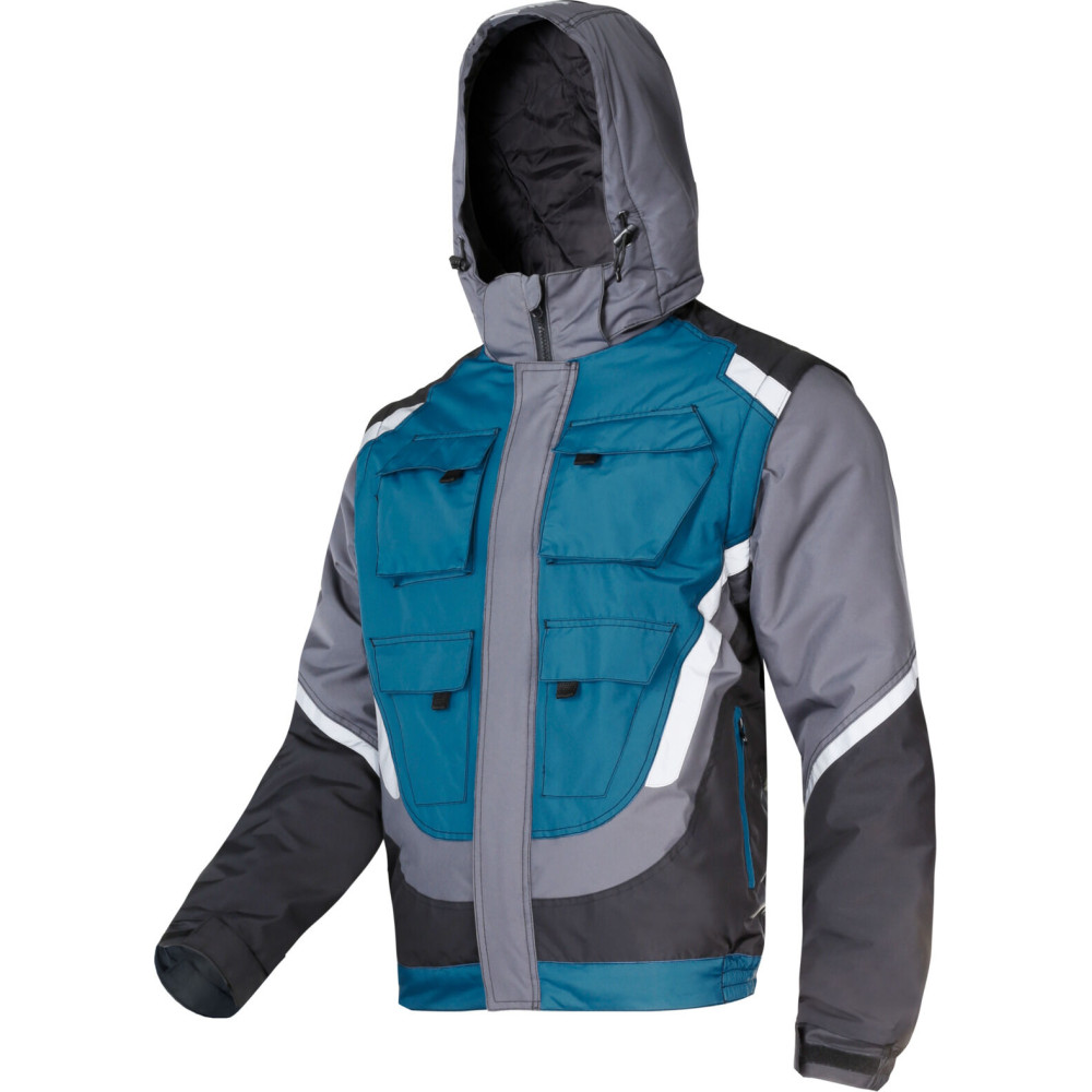 Jacka fodrad med fleece, svart-grå-turkos, med reflexdetaljer, '2xl', CE, Lahti
