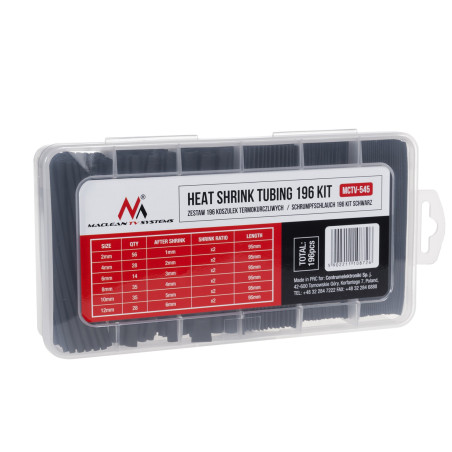 Zestaw koszulek termokurczliwych Maclean, 2mm - 56szt, 4mm  - 28 szt, 6mm - 14szt, 8mm - 35szt, 10mm - 35szt, 12mm - 28szt, 196s