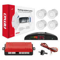 Parkeringssensorset för backning med LED-lampa, 4 vita sensorer, modellnummer amio-01566.