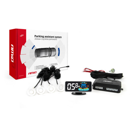 Parkeringssensorset, backsensorer LED-grafik 4 sensorer vita amio-01563