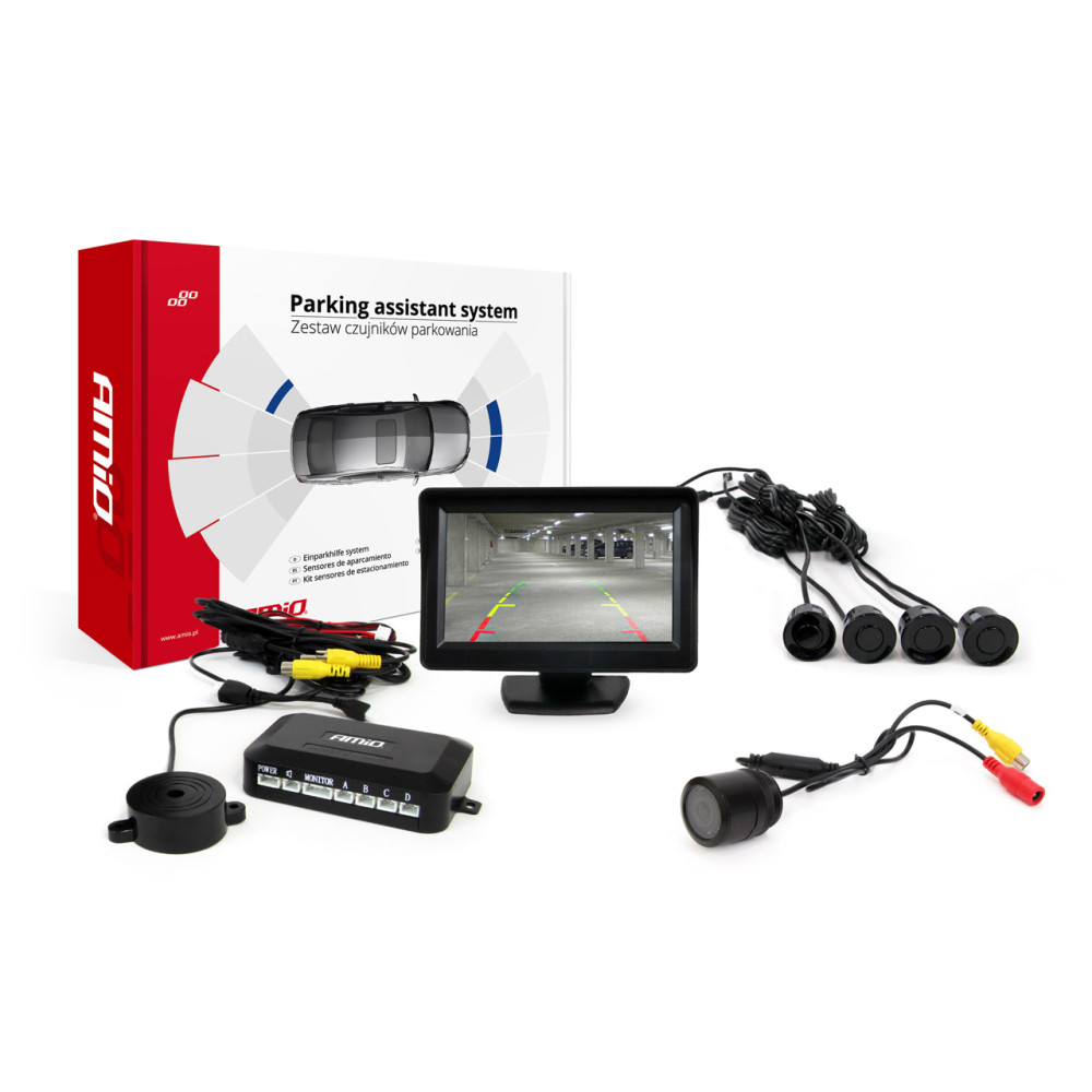 Zestaw czujników parkowania tft01 4,3' z kamerą hd-301-ir 4 sensory czarne