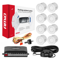 Parkeringssensorset med backningssummer 8 sensorer vit amio-01599