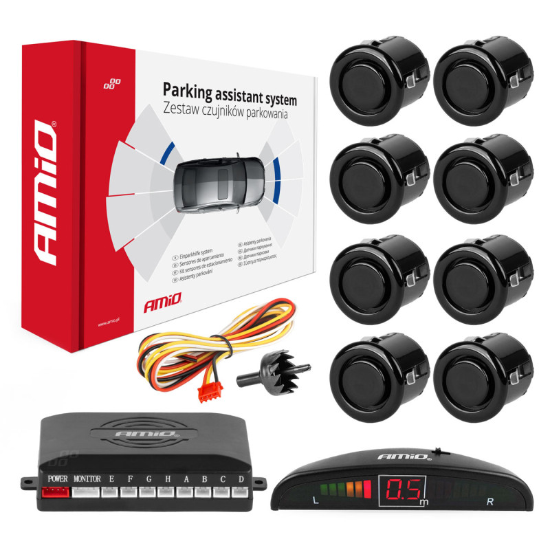 Parksensorset för backning med LED och 8 svarta sensorer 'gold' 18 mm amio-01603