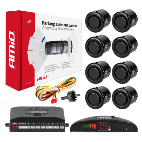 Parksensorset för backning med LED och 8 svarta sensorer 'gold' 18 mm amio-01603