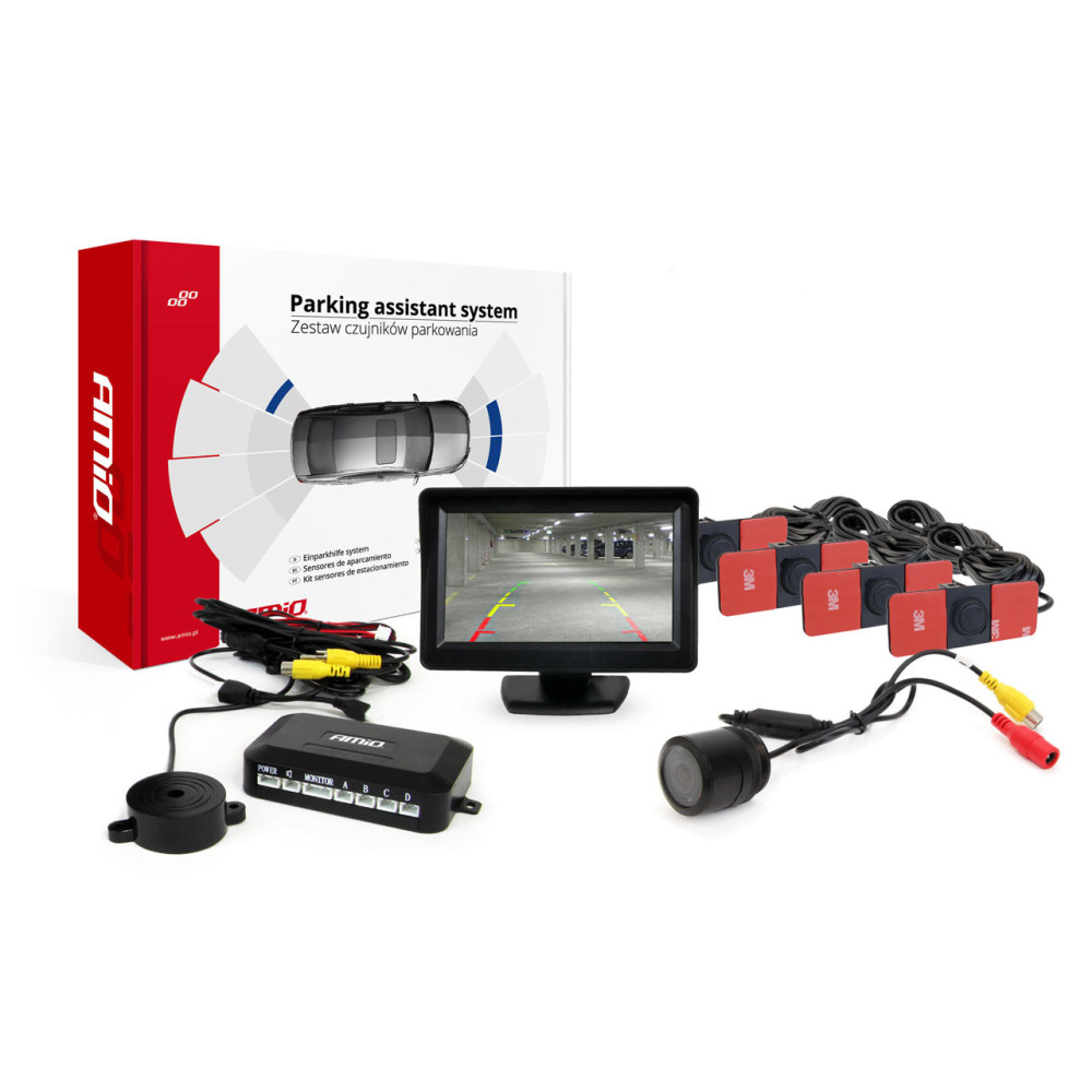 Parkeringssensorset TFT01 4,3' med kamera HD-301-IR 4 svarta inre sensorer