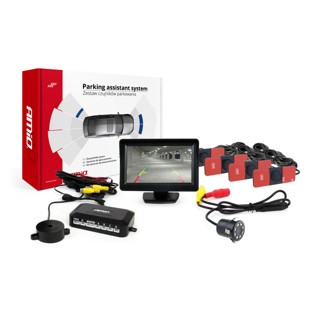 Zestaw czujników parkowania tft01 4,3' z kamerą hd-308-led 4 sensory czarne wewnętrzne