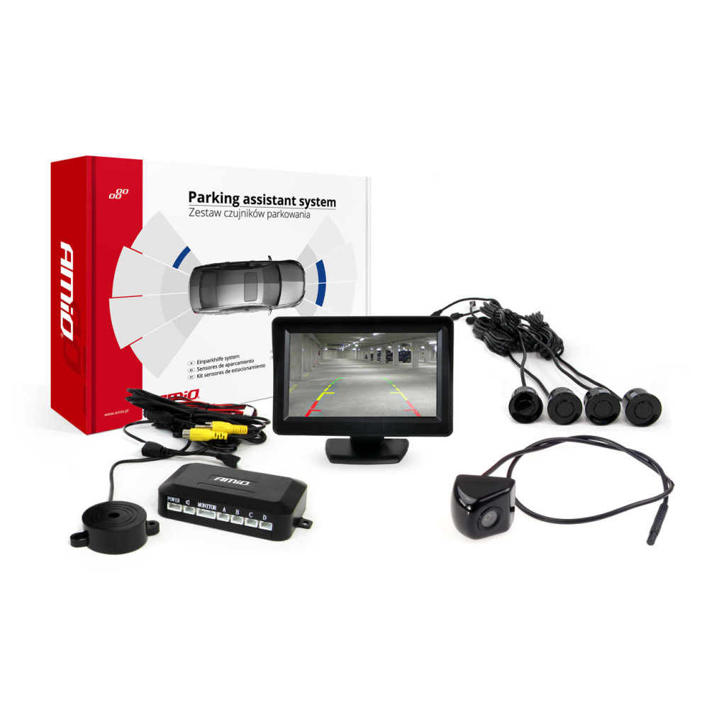 Parkeringssensorset TFT01 4,3' med kamera HD-310 4 svarta sensorer
