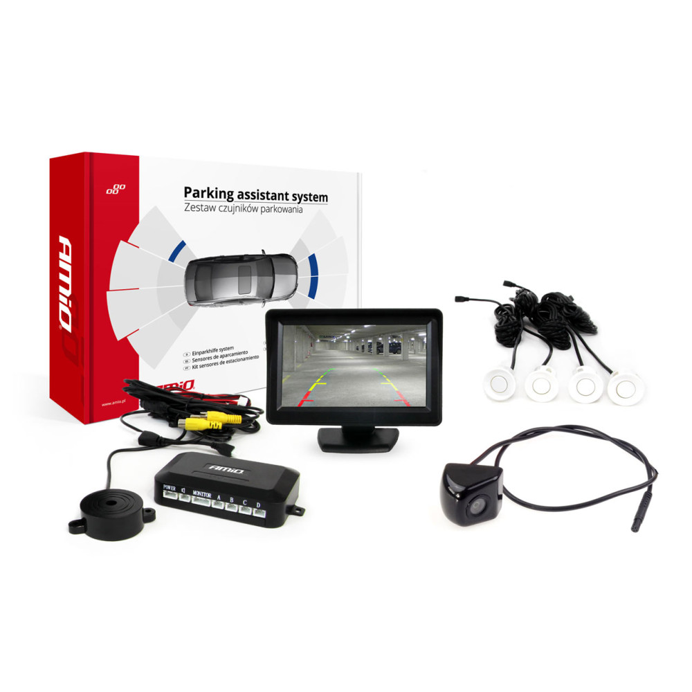 Parkeringssensorset TFT01 4,3' med kamera HD-310 4 vita sensorer