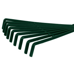 Ett set med 4 handverktyg i plast (räfsor, klor, spade, hacka/klor)
