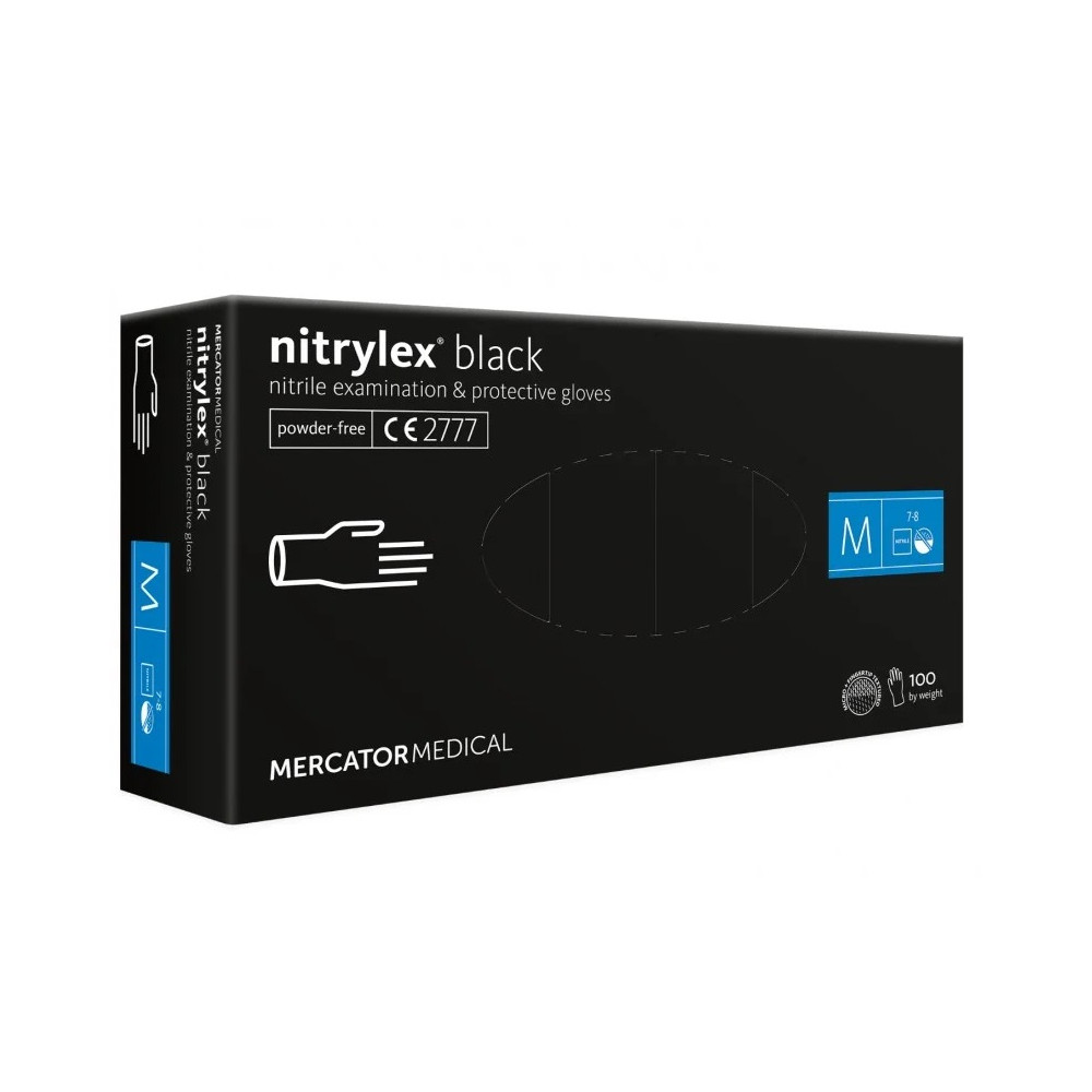 Rękawice nitrylowe czarne mercator nitrylex basic rozmiar m 100 szt.