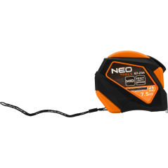 Måttband av stål, 7,5 m x 25 mm, självlåsande, stoppknapp, magnet
