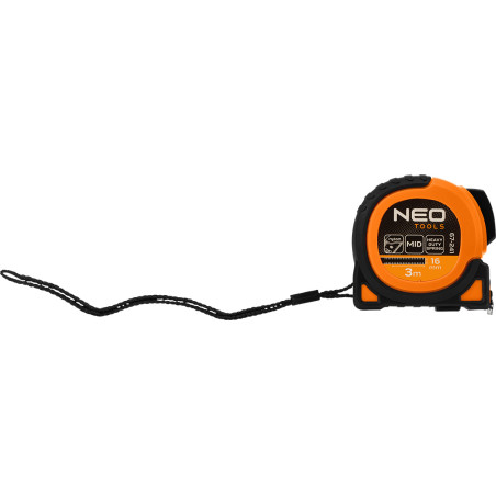 Måttband av stål Super Black 3 m x 16 mm, automatisk låsning, två stoppknappar, magnet