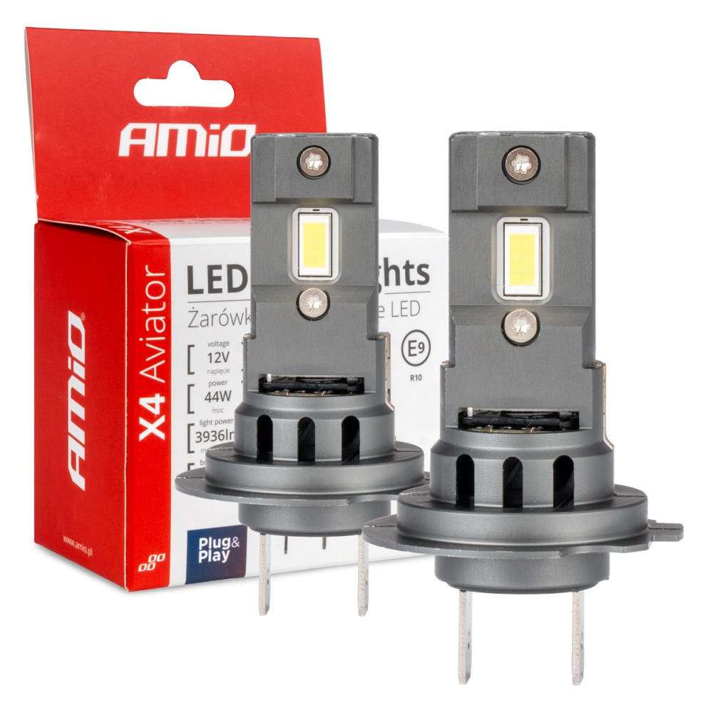 Żarówki samochodowe led seria x4 aviator h7/h18 6500k canbus amio-03764
