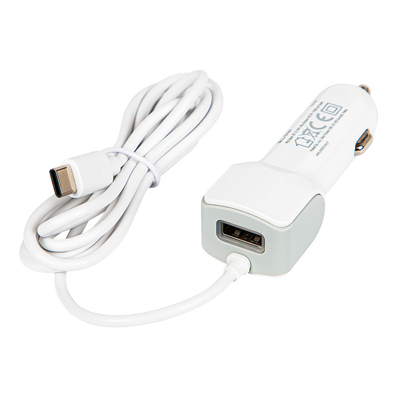 75-729- Bil laddare USB-C-kabel + USB-A-uttag 5V 2.1A 12V-24V D21C