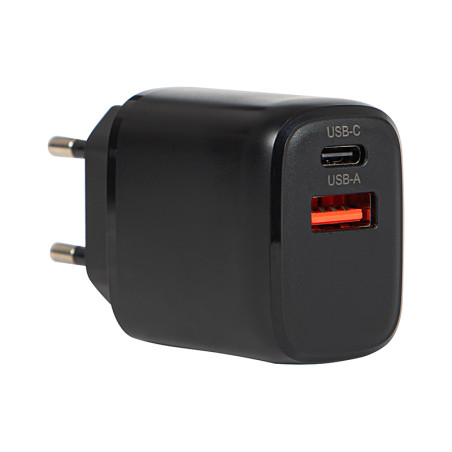 76-019- Nätadapter USB + USB-C QC 20W