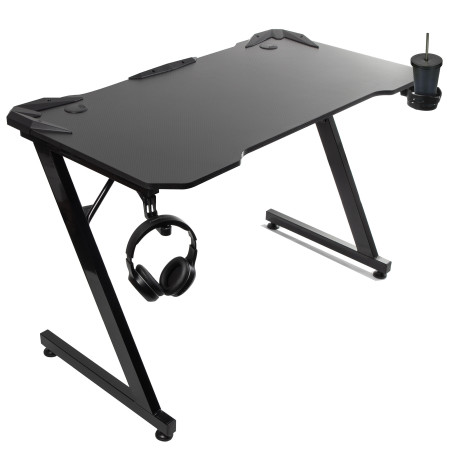 Svart stort NanoRS gamingbord, max 150 kg, höjd 750 mm, 110x60x1,5 cm, mugg- och hörlurshållare, RS345.