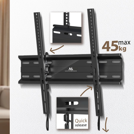 Fäste för TV eller monitor Maclean, max VESA 400x400, 32-70 tum, 45 kg, svart, MC-748A