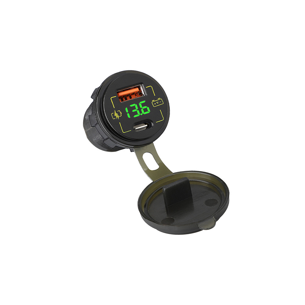 75-699- Ładowarka samochodowa montażowa usb+usb-c m18a woltomierz 75-699- Ładowarka samochodowa montażowa usb+usb-c m18a woltomierz