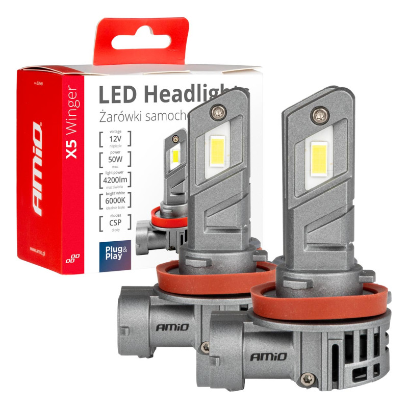 Bil LED-lampor serie x5 winger h8 h9 h11 6000k canbus amio-03947